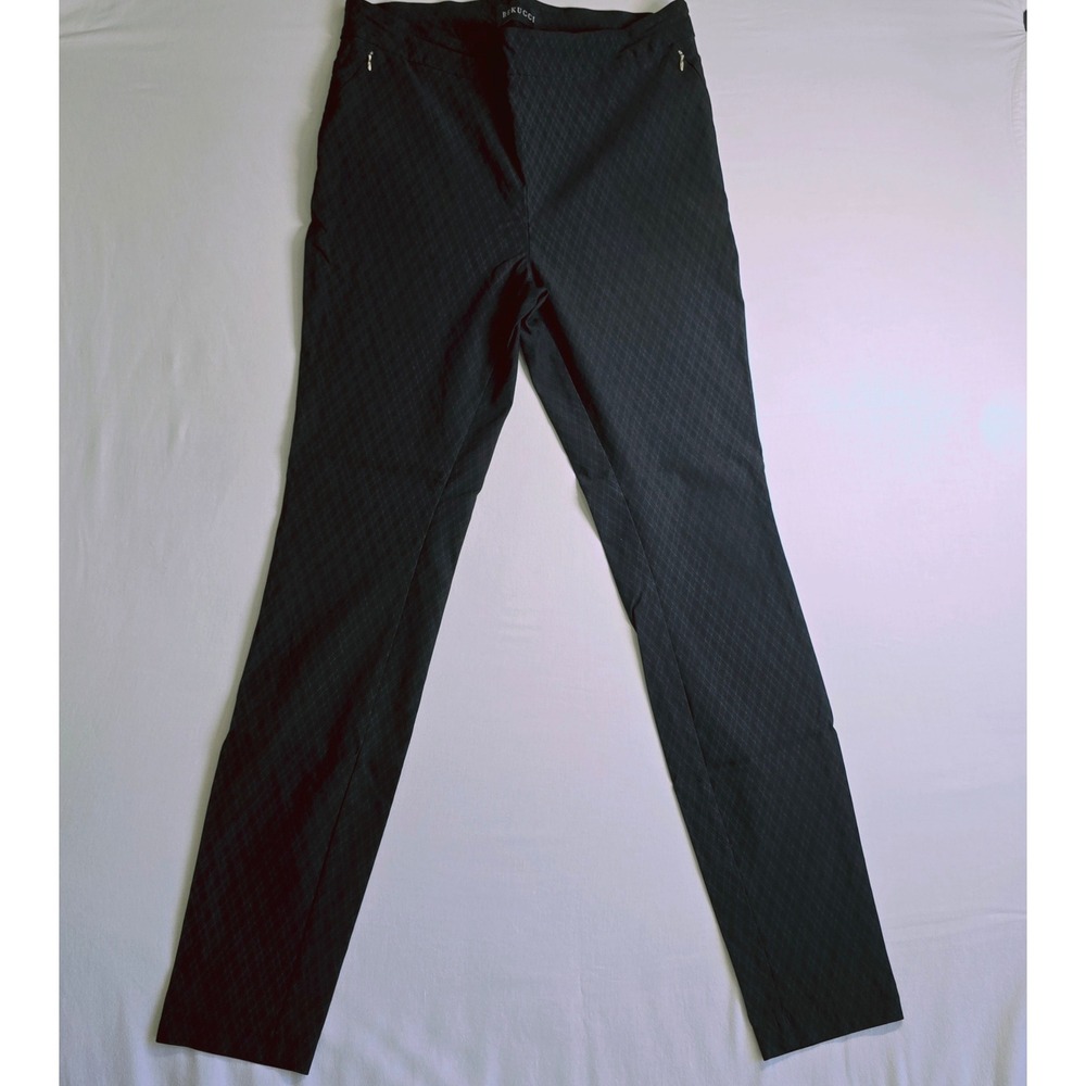 Rekucci Womens Black Graphite Plaid Pull On Pants Size 14T Tall Stretch Slimming